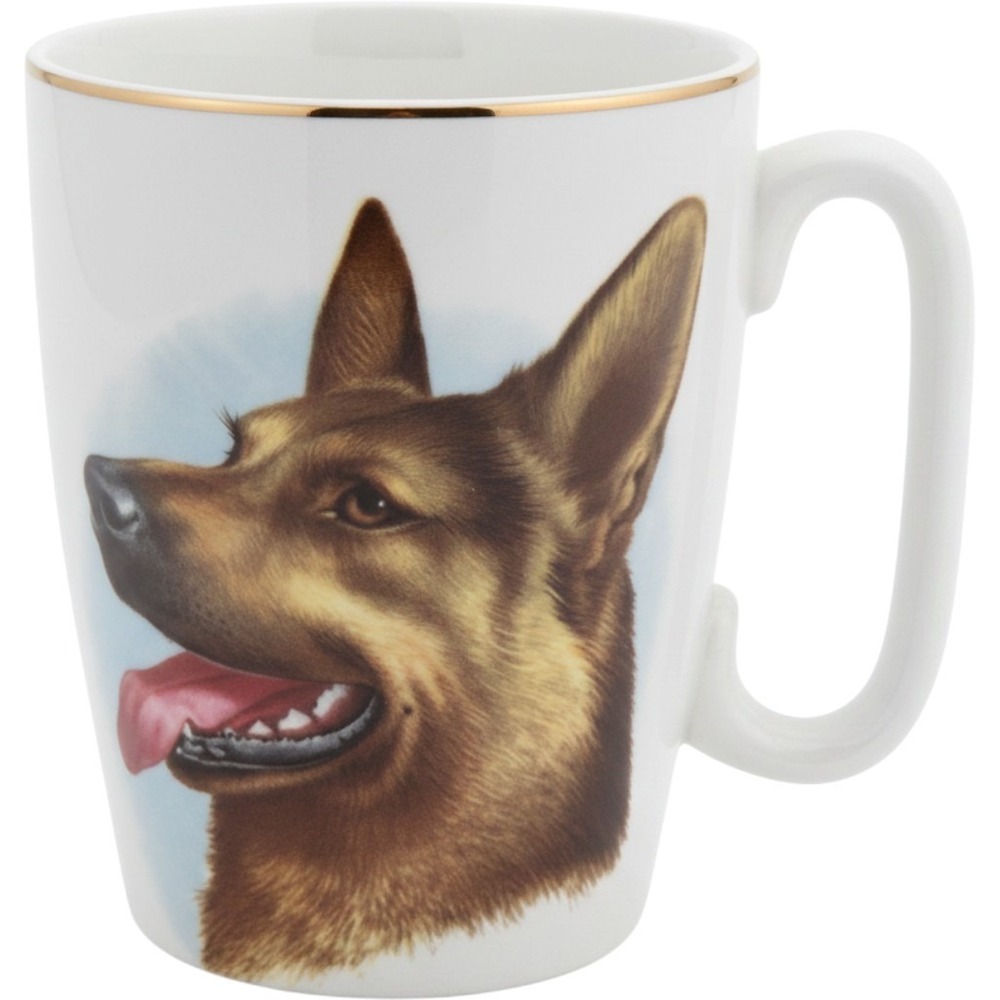 STAFFORDSHIRE SYLVAN POTTERY German Shepherd Mug Cup Manley, England Vintage